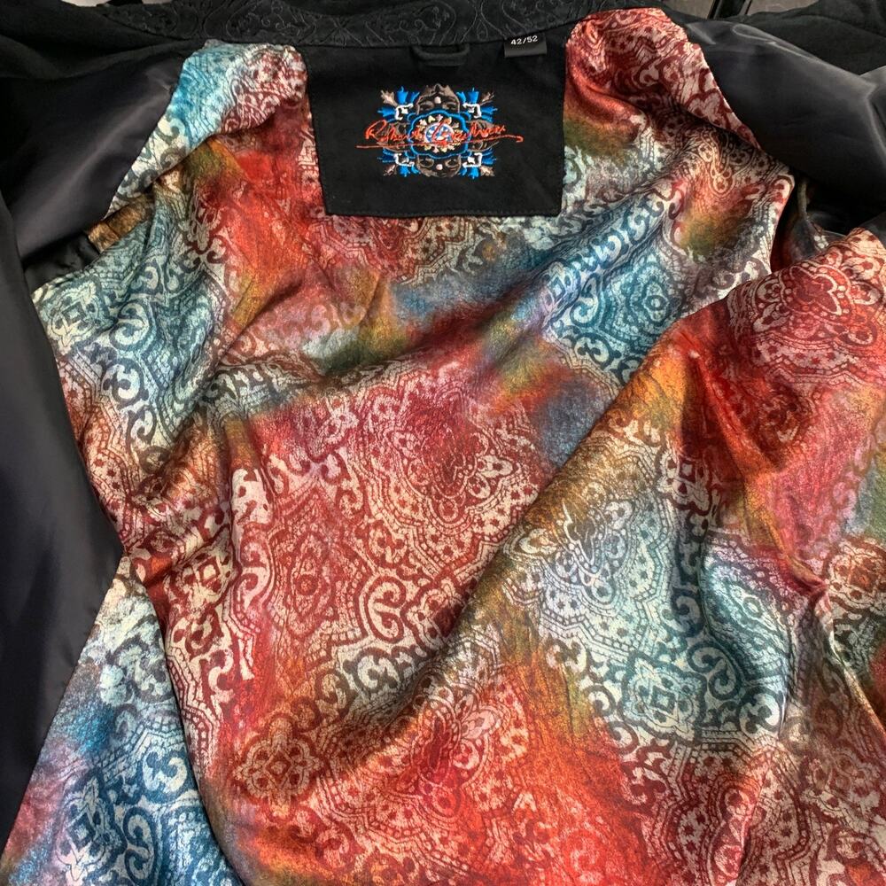 ROBERT GRAHAM Size L Black Embroidery Suede Contrast Trim Long Sleeve Shirt - Picture 7 of 8